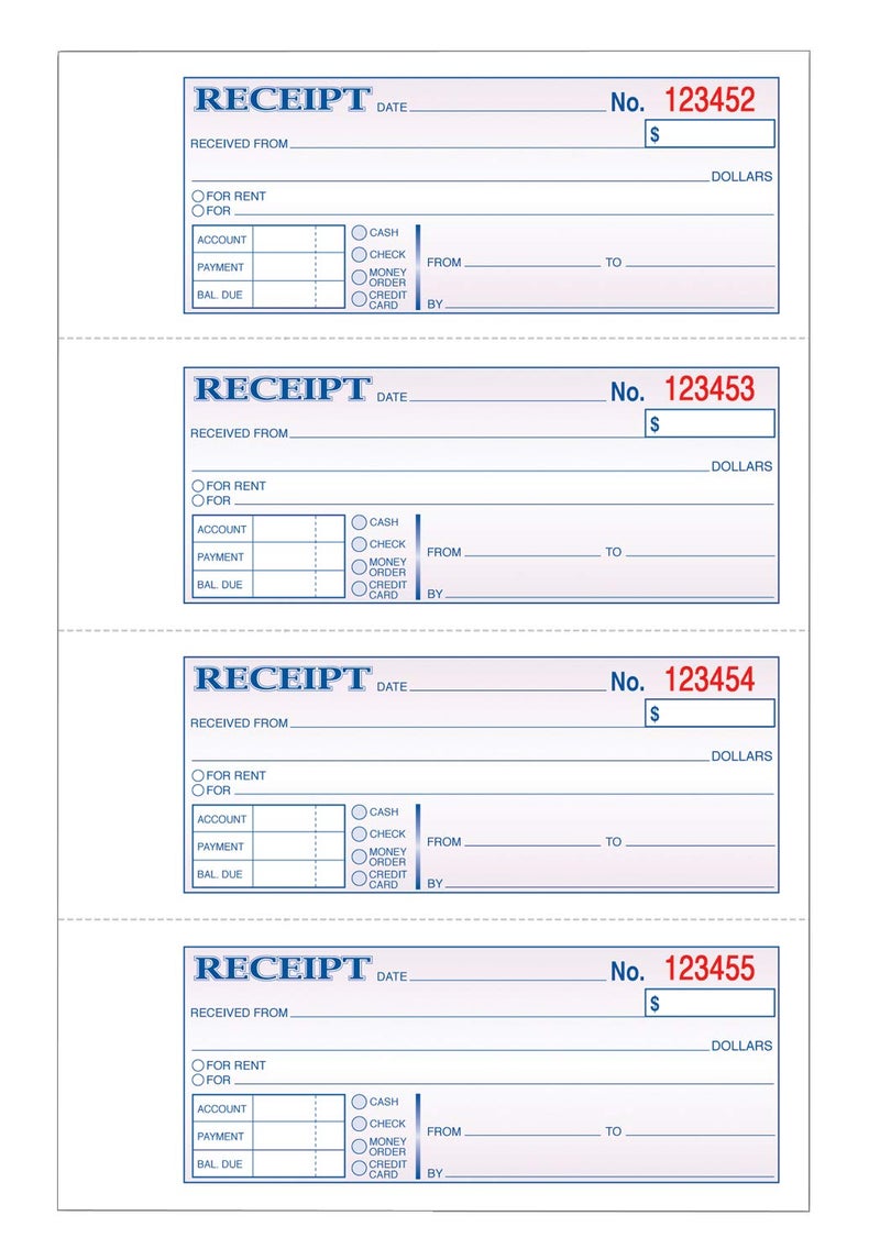 TOPS Money/Rent Receipt Book, 3-Part, Carbonless, 11 x 7-5/8 Inches, 4 Receipts/Page, 100 Sets per Book (46808) - Image 1